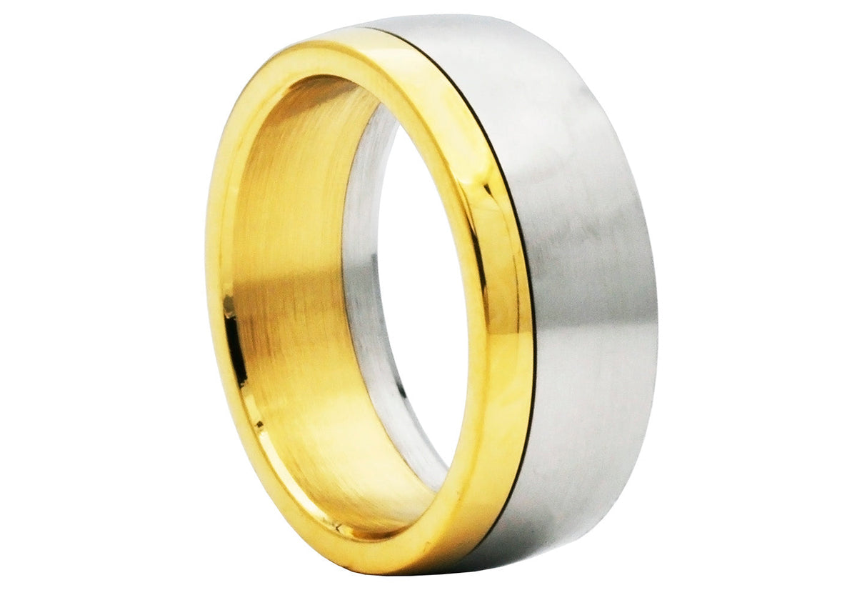 Mens Gold Plated Two-tone Stainless Steel Ring