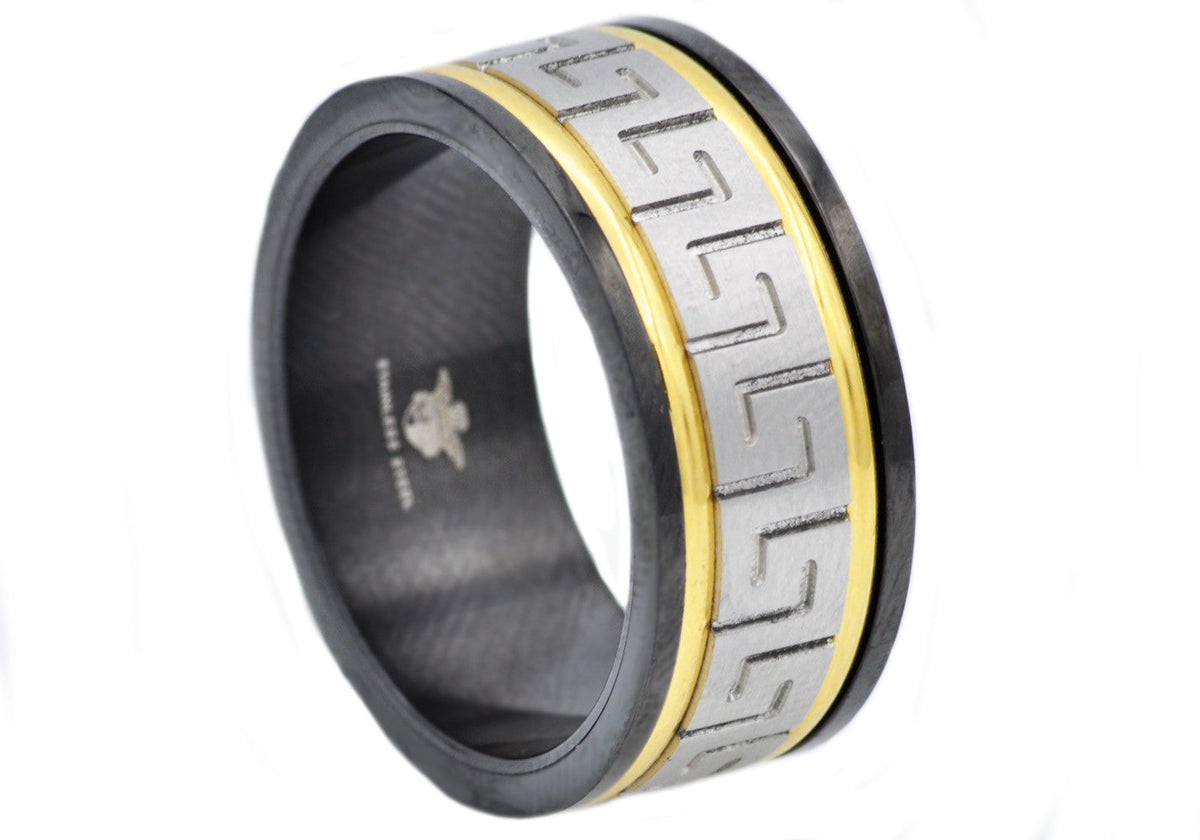 Mens Gold And Black Stainless Steel Ring