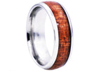 Mens Wood Inlayed Stainless Steel Ring