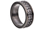 Mens 8mm Black Stainless Steel Two Row Black Cubic Zirconia Eternity Band Ring