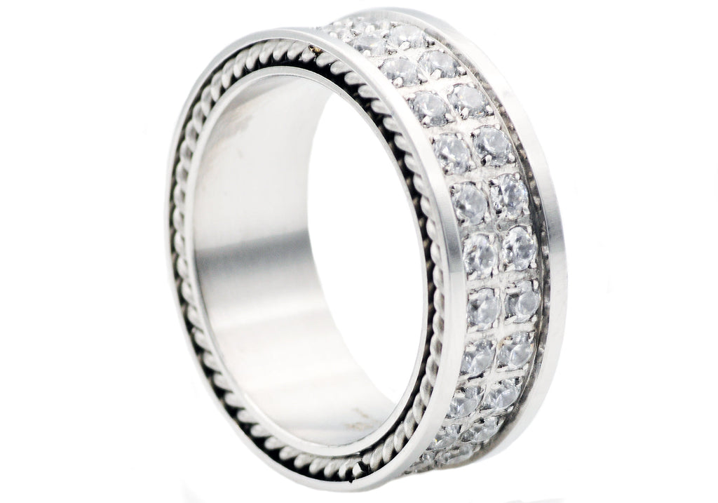 Mens Stainless Steel Band With Cubic Zirconia