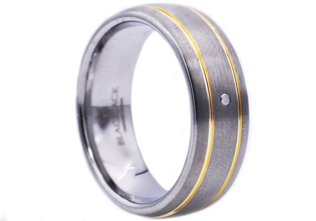 Mens Gold Tungsten Band Ring With Diamond