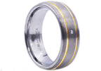 Mens Gold Tungsten Band Ring With Diamond