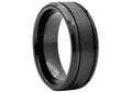 Men's Black Tungsten Double Etched Stripe Band Ring