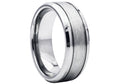 Men's Sanded Tungsten Double Etched Stripe Band Ring