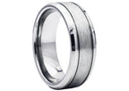 Men's Sanded Tungsten Double Etched Stripe Band Ring