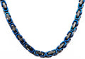 Mens Black And Blue Stainless Steel Byzantine Link Chain Necklace