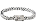 Mens Stainless Steel Franco Link Chain Bracelet With Cubic Zirconia Box Clasp