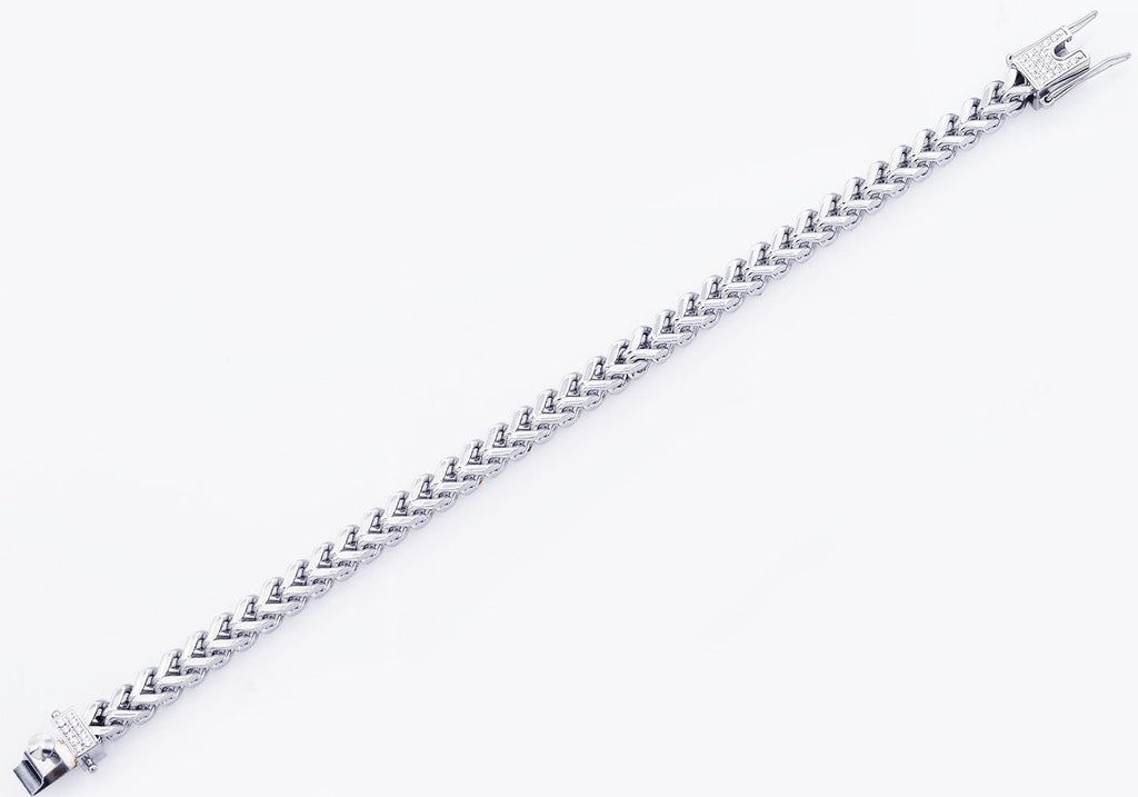 Mens Stainless Steel Franco Link Chain Bracelet With Cubic Zirconia Box Clasp