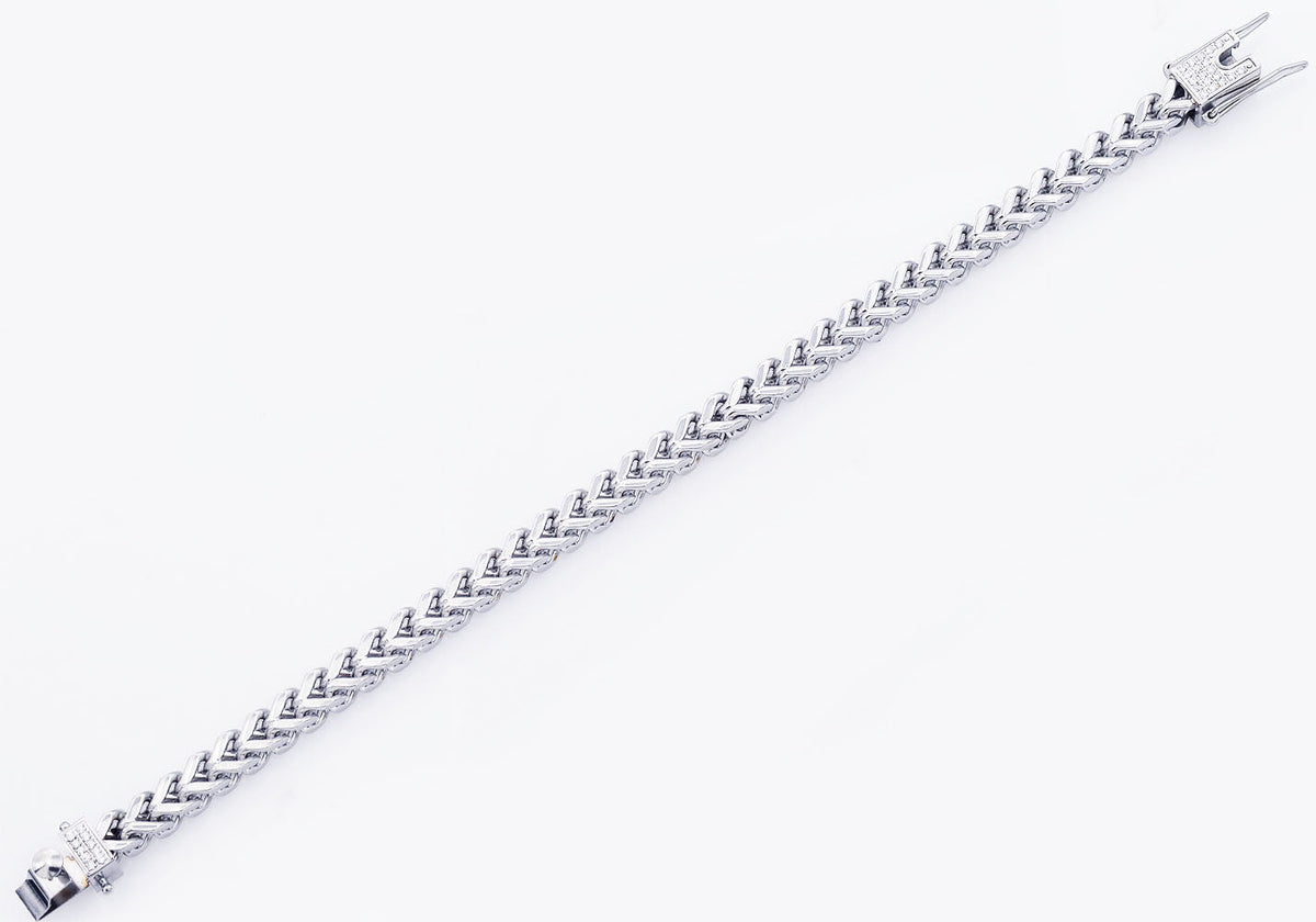Mens Stainless Steel Franco Link Chain Bracelet With Cubic Zirconia Box Clasp