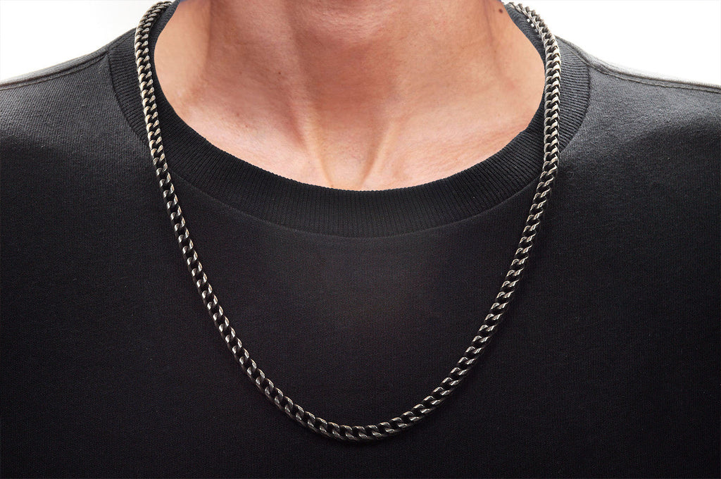 Mens Antique Plated Stainless Steel Franco Link Chain Set