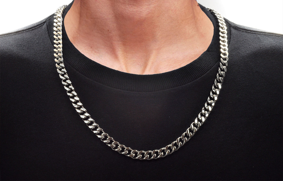 Mens 8mm Stainless Steel Curb Link Chain Necklace