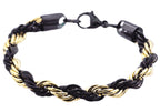 Mens Gold And Black Stainless Steel Rope Chain Bracelet