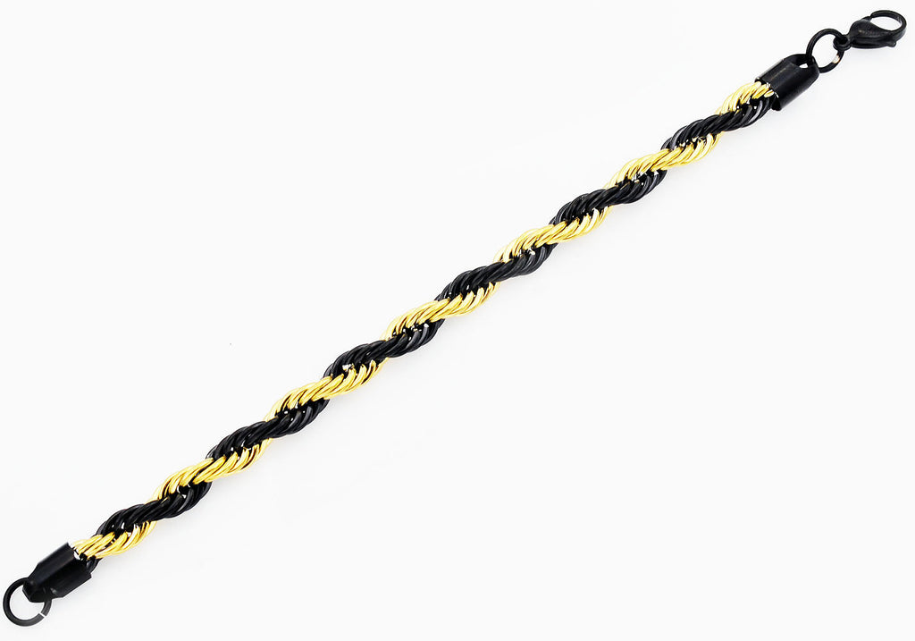 Mens Gold And Black Stainless Steel Rope Chain Bracelet