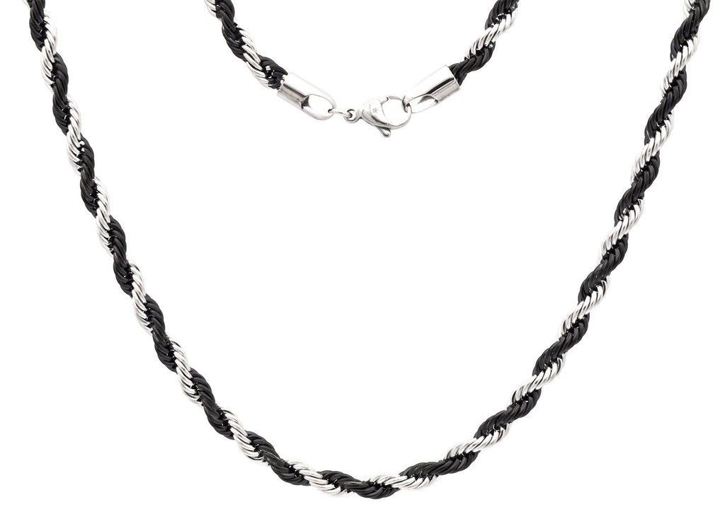 Mens 5MM Two-toned Black Plated Stainless Steel 24" Rope Chain Necklace