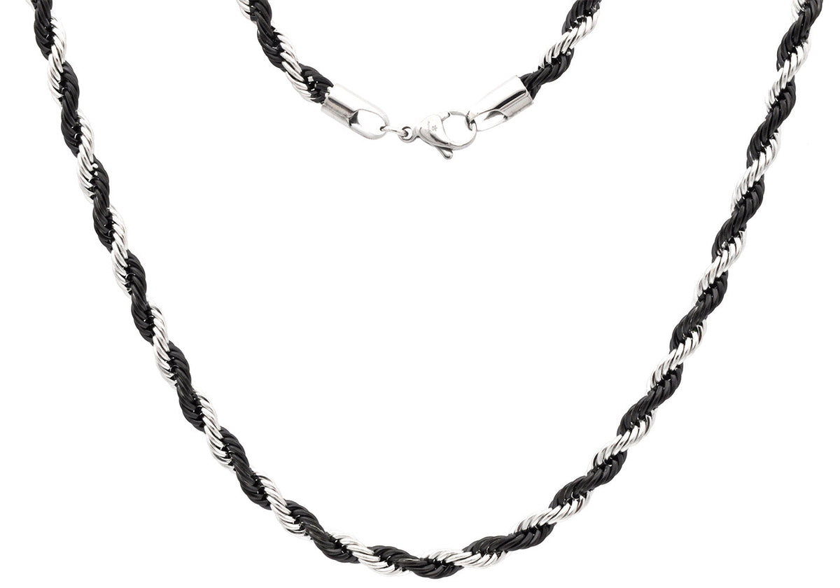 Mens 5MM Two-toned Black Plated Stainless Steel 24" Rope Chain Necklace