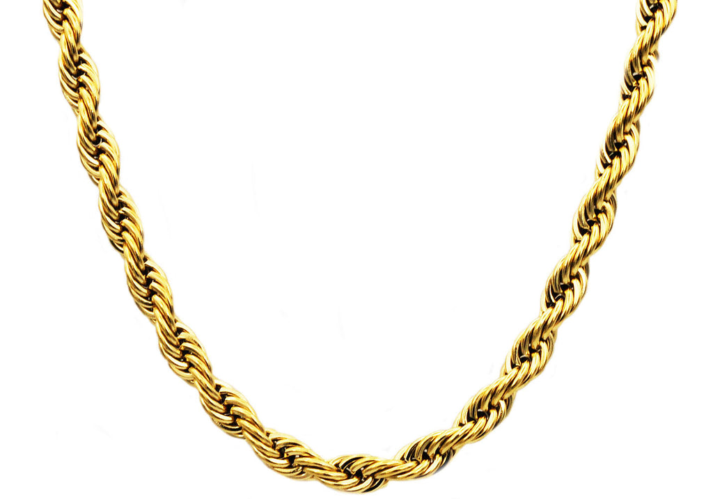 Mens Gold Stainless Steel Rope Chain Necklace