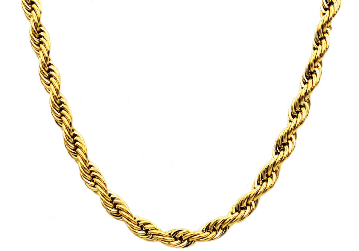 Mens Gold Stainless Steel Rope Chain Necklace