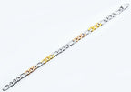 Mens Tricolor Rose and Yellow Gold Stainless Steel Figaro Link Chain Bracelet
