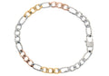 Mens Tricolor Rose and Yellow Gold Stainless Steel Figaro Link Chain Bracelet