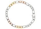 Mens Tricolor Rose and Yellow Gold Stainless Steel Figaro Link Chain Bracelet