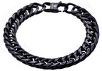 Mens Black Plated Stainless Steel Double Cuban Link Chain Bracelet