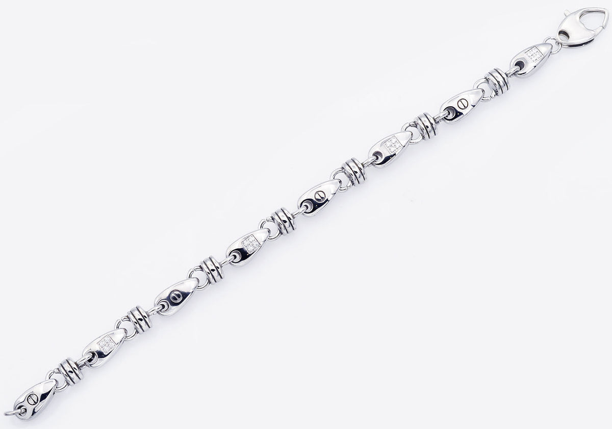 Mens Stainless Steel Chain Link Bracelet With Cubic Zirconia