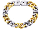 Mens Two Tone Gold Stainless Steel Curb Link Chain Bracelet With Cubic Zirconia