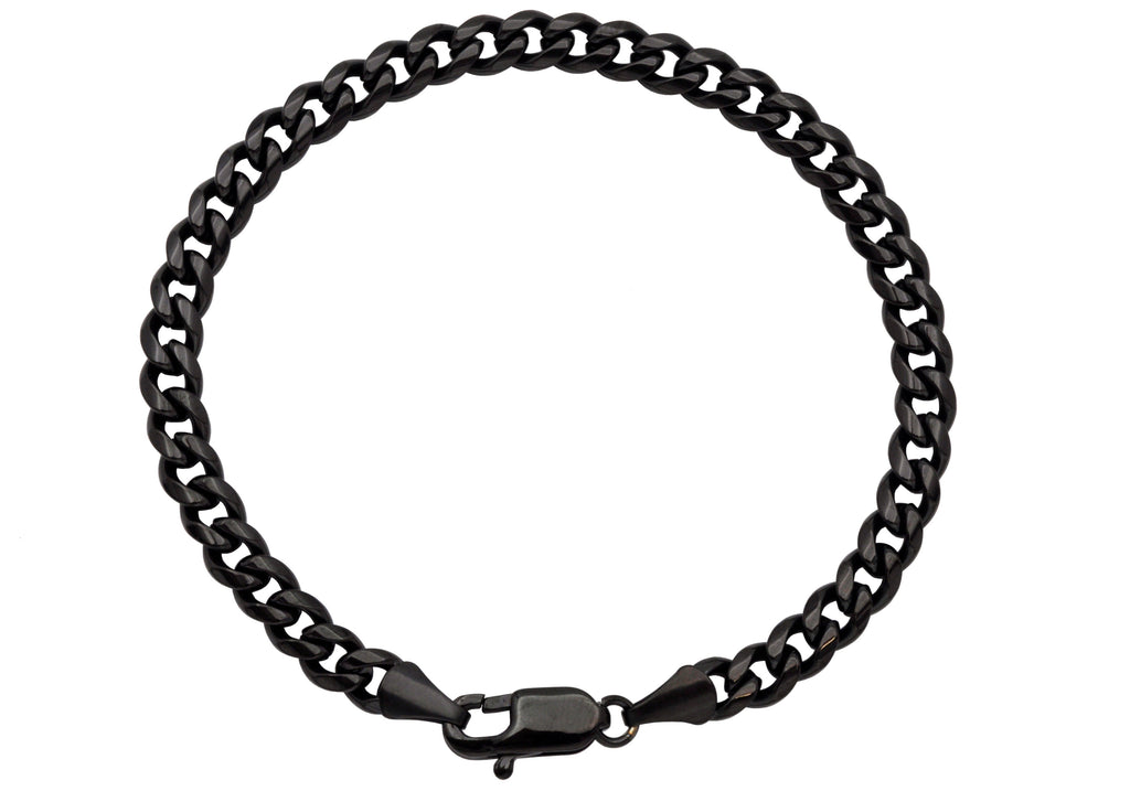 Mens 6mm Black Stainless Steel Miami Cuban Link Bracelet With Lobster Clasp