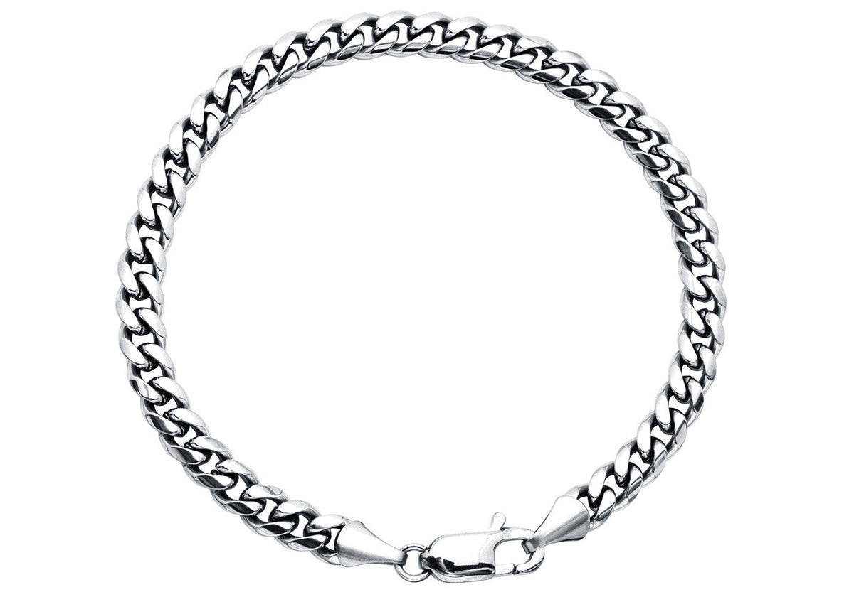 Mens 6mm Stainless Steel Cuban Link Chain Bracelet With Lobster Clasp