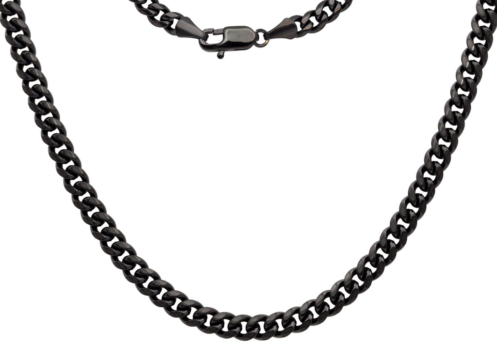 Mens 6mm Black Stainless Steel Cuban Link Chain Necklace With Lobster Claw Clasp