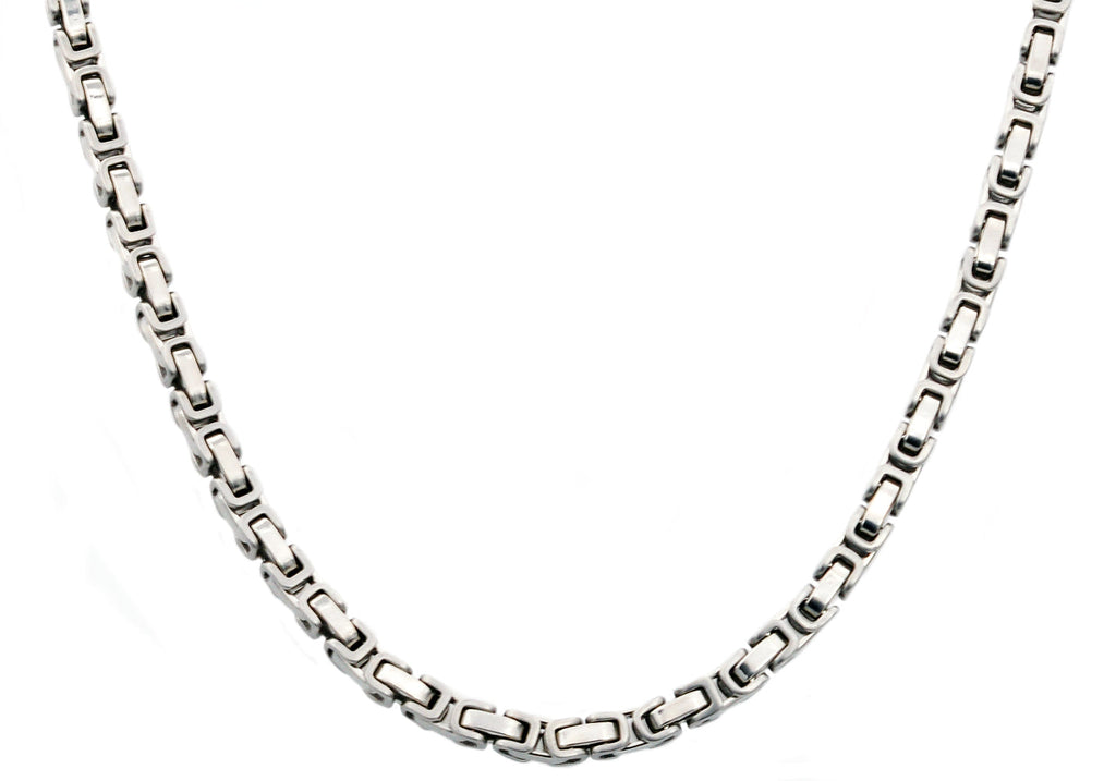 Mens 4mm Stainless Steel Byzantine Link Chain Necklace