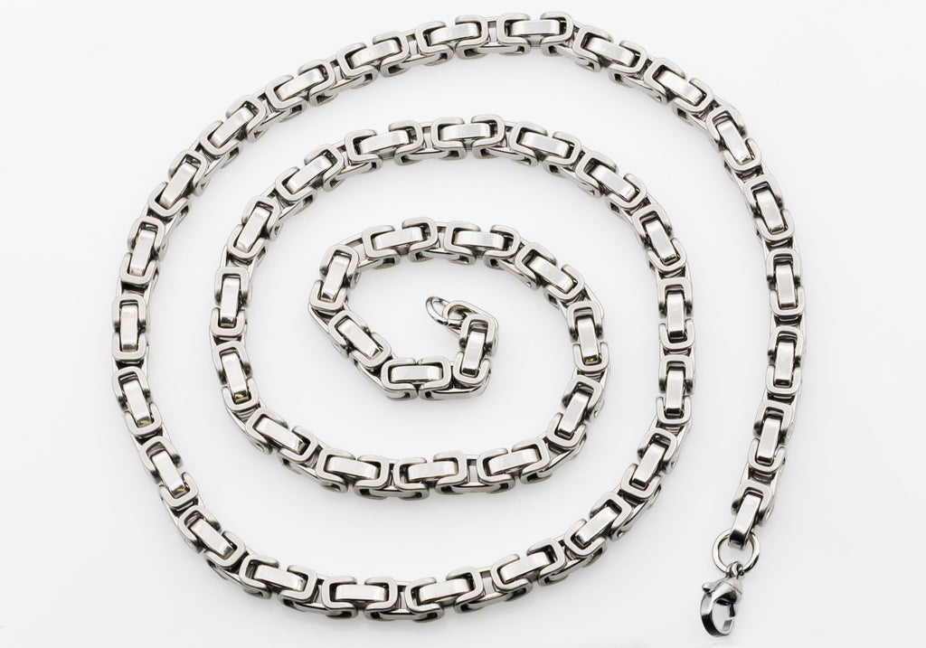 Mens 4mm Stainless Steel Byzantine Link Chain Necklace