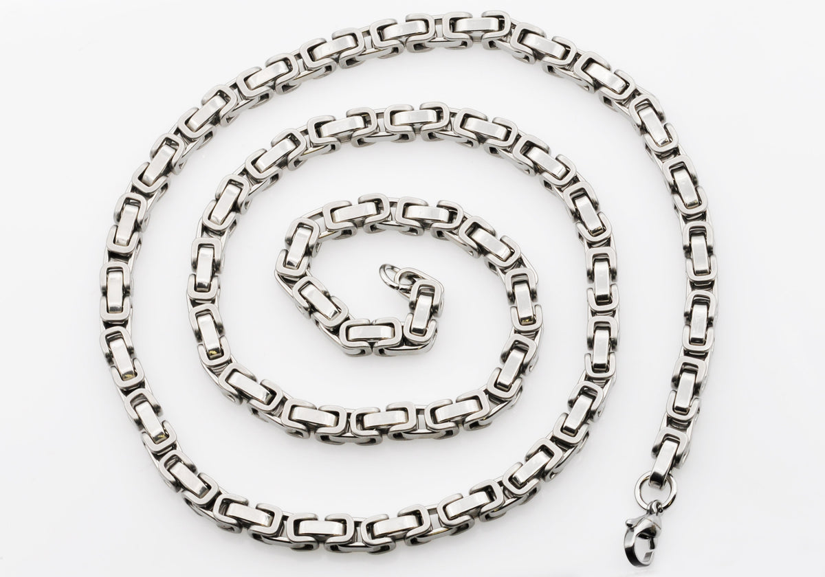 Mens 4mm Stainless Steel Byzantine Link Chain Necklace