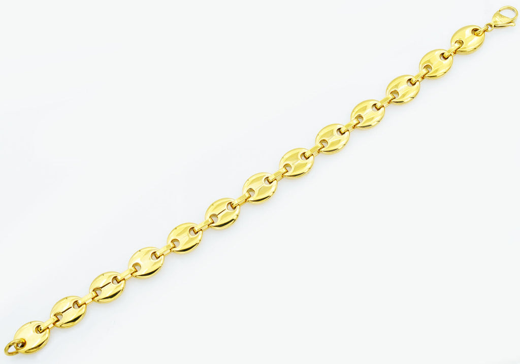 Mens Gold Stainless Steel Puff Mariner Link Chain Bracelet