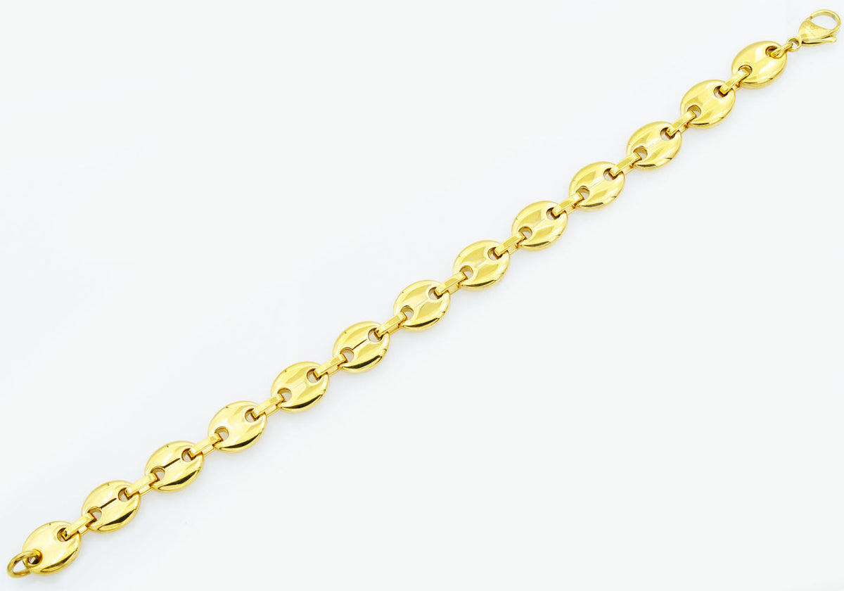 Mens Gold Stainless Steel Puff Mariner Link Chain Bracelet