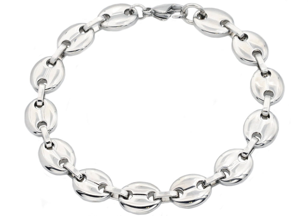 Mens Stainless Steel Puff Mariner Link Chain Bracelet
