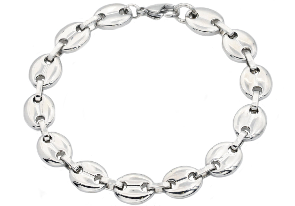 Mens Stainless Steel Puff Mariner Link Chain Bracelet