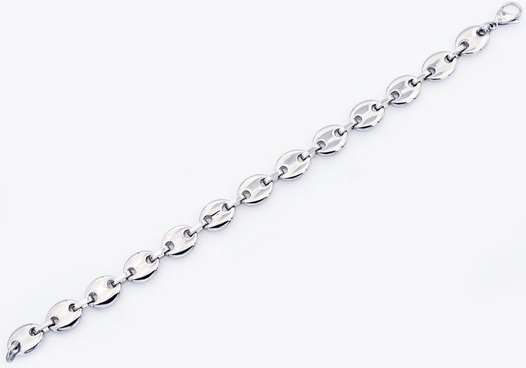 Mens Stainless Steel Puff Mariner Link Chain Bracelet