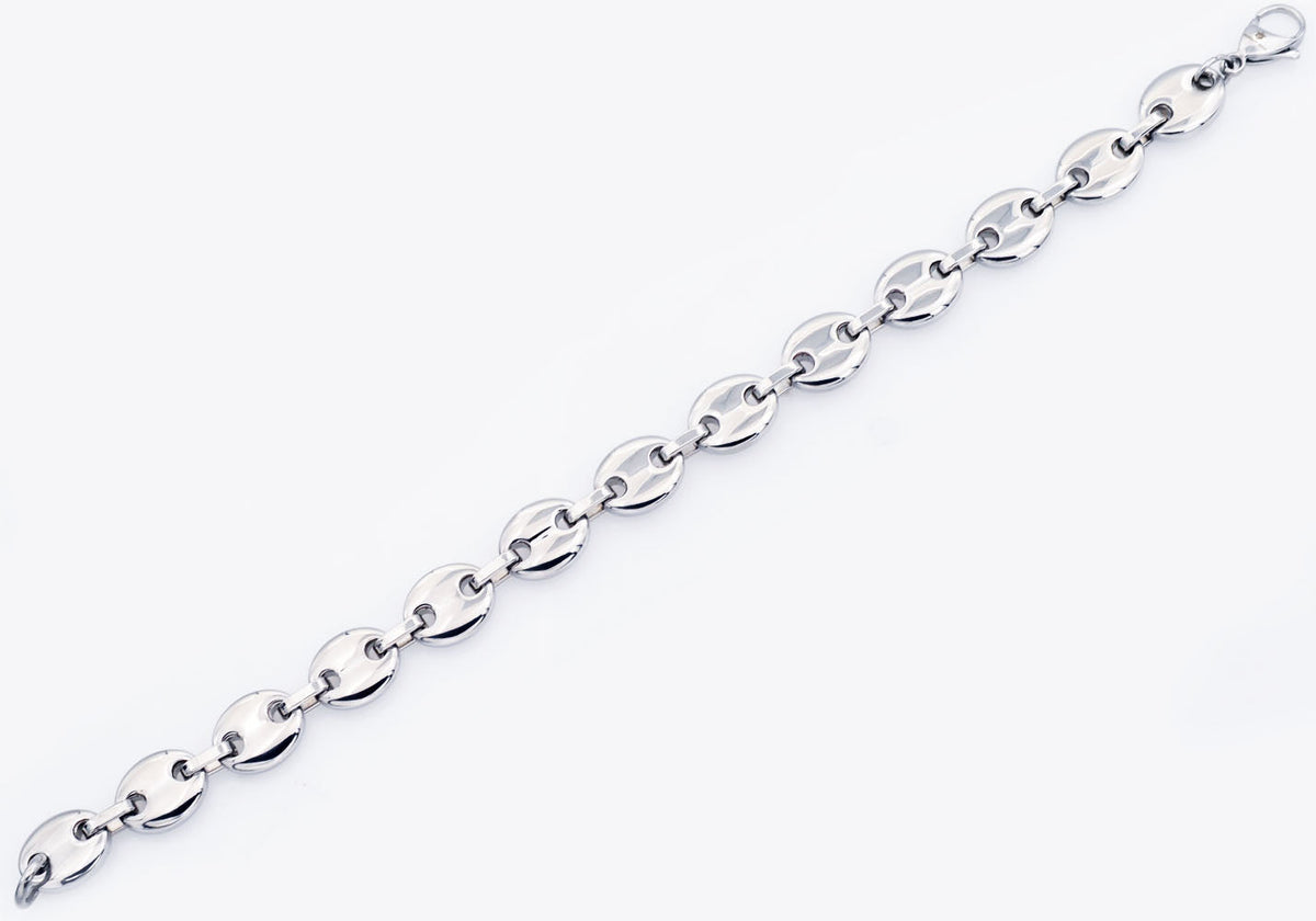 Mens Stainless Steel Puff Mariner Link Chain Bracelet