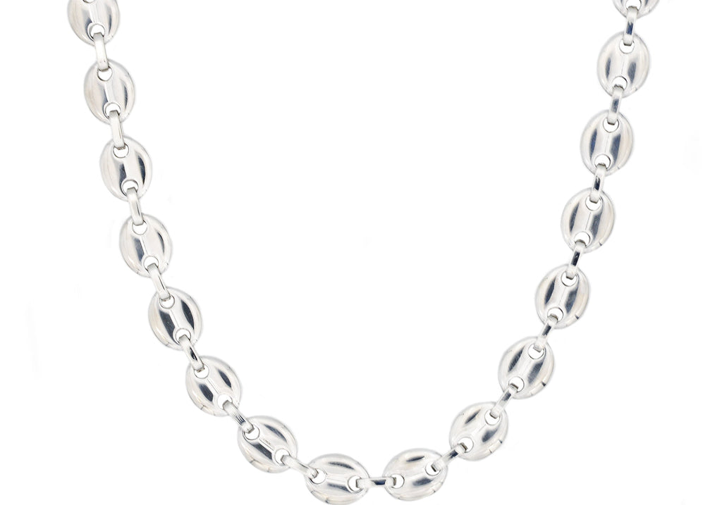 Mens Stainless Steel Puff Mariner Link Chain Necklace