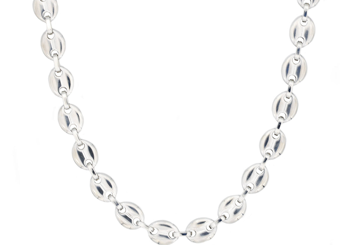 Mens Stainless Steel Puff Mariner Link Chain Necklace