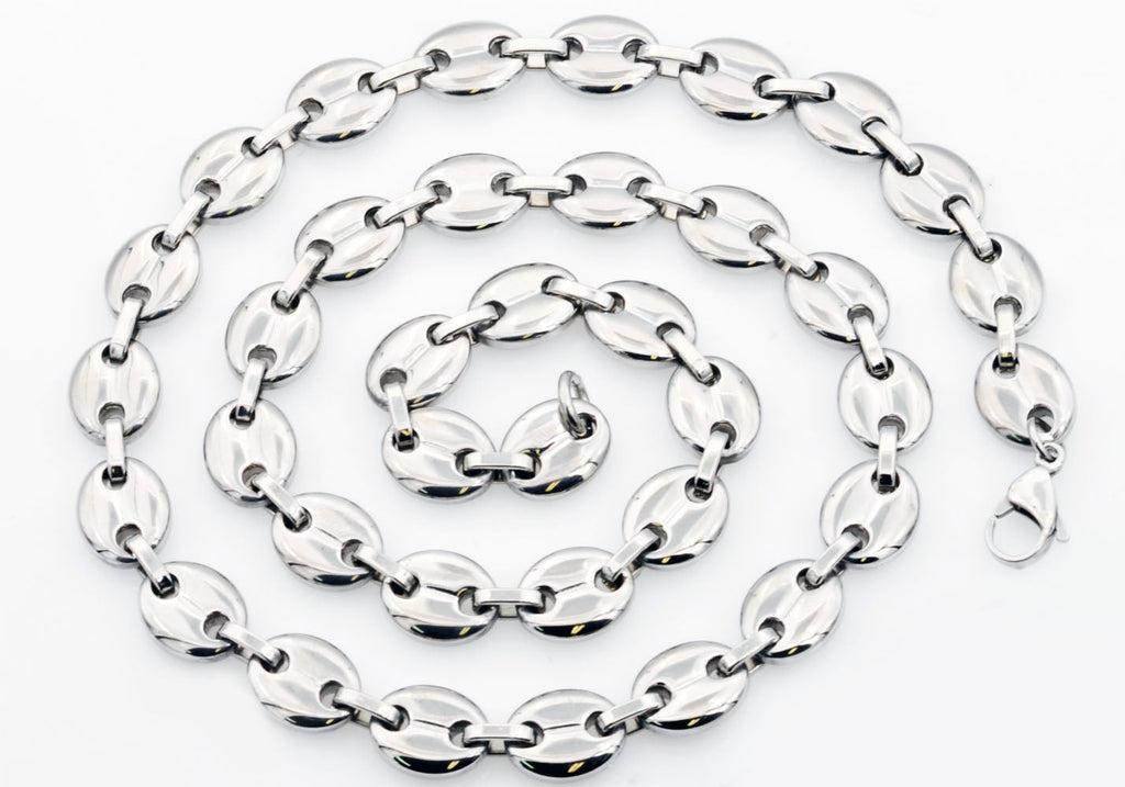 Mens Stainless Steel Puff Mariner Link Chain Necklace
