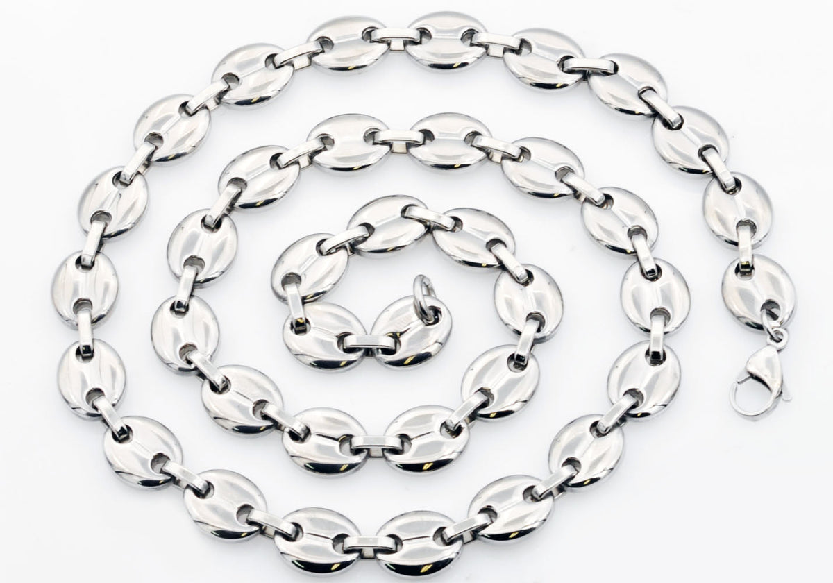 Mens Stainless Steel Puff Mariner Link Chain Necklace