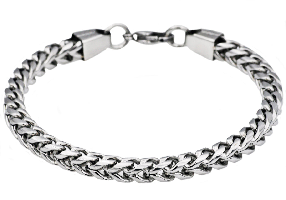 Mens Stainless Steel Rounded Franco Link Chain Bracelet