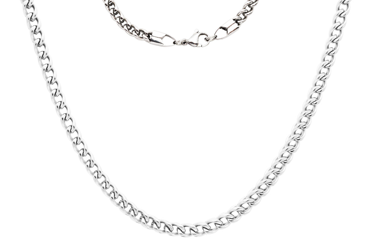 Mens 5mm Stainless Steel Rounded Franco Link Chain Necklace