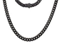 Men's 8mm Black Stainless Steel Miami Cuban Link Chain Necklace With Black CZ Box Clasp