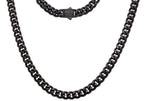 Men's 8mm Black Stainless Steel Miami Cuban Link Chain Necklace With Black CZ Box Clasp