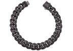 Men's 12mm Black Plated Stainless Steel Iced Out Miami Cuban Link Chain Bracelet
