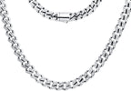 Mens 8mm Stainless Steel Cuban Link Chain Necklace With Box Clasp and Cubic Zirconia